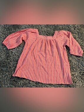Chaps Pink & White Striped Square-Neck Tunic